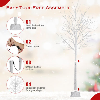 Lighted Birch Tree Set Birch Christmas Tree with Branch Tips LED Lights and Metal Bases