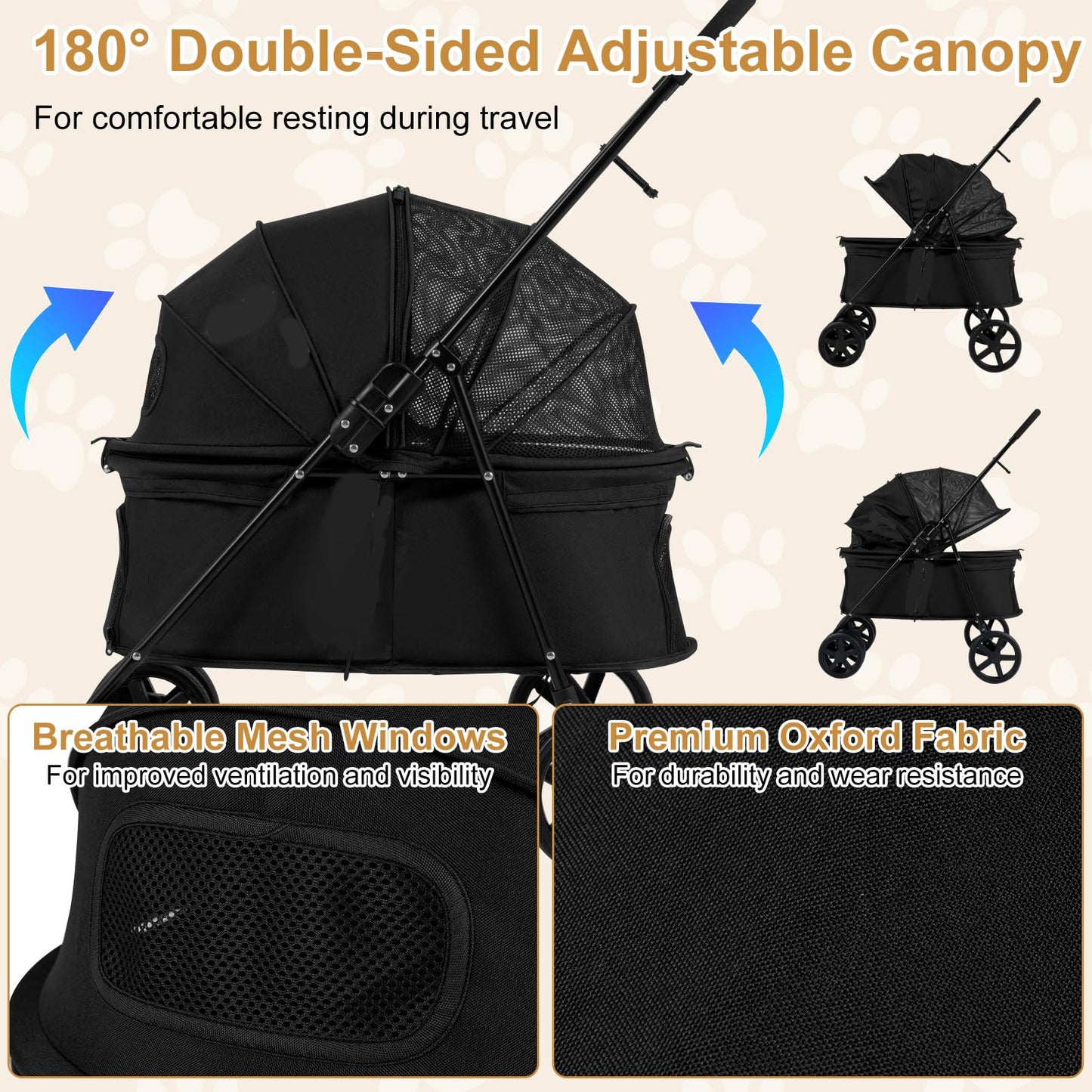 Pet Stroller, Foldable Dog Pushchair with 360°Swivel Wheels
