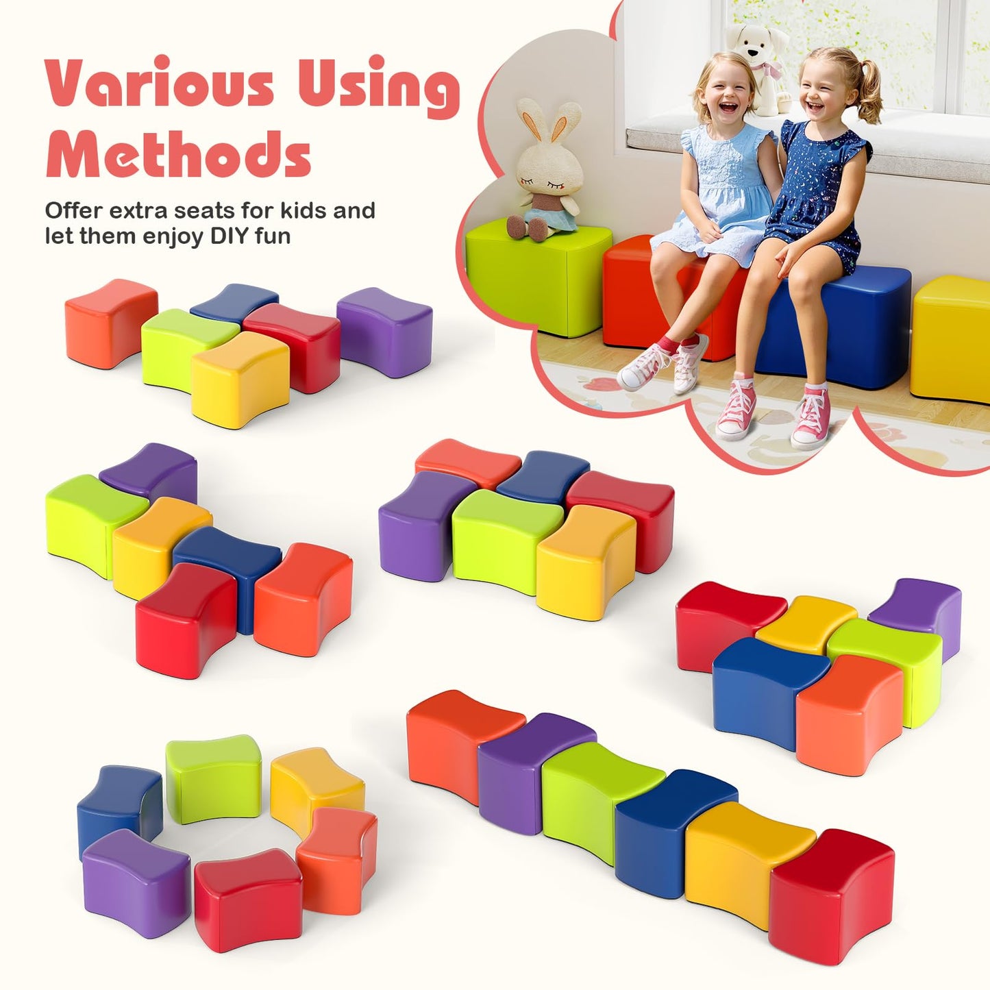 6-Piece Butterfly Stools Modular Soft Foam Seating Set with Waterproof PU Cover