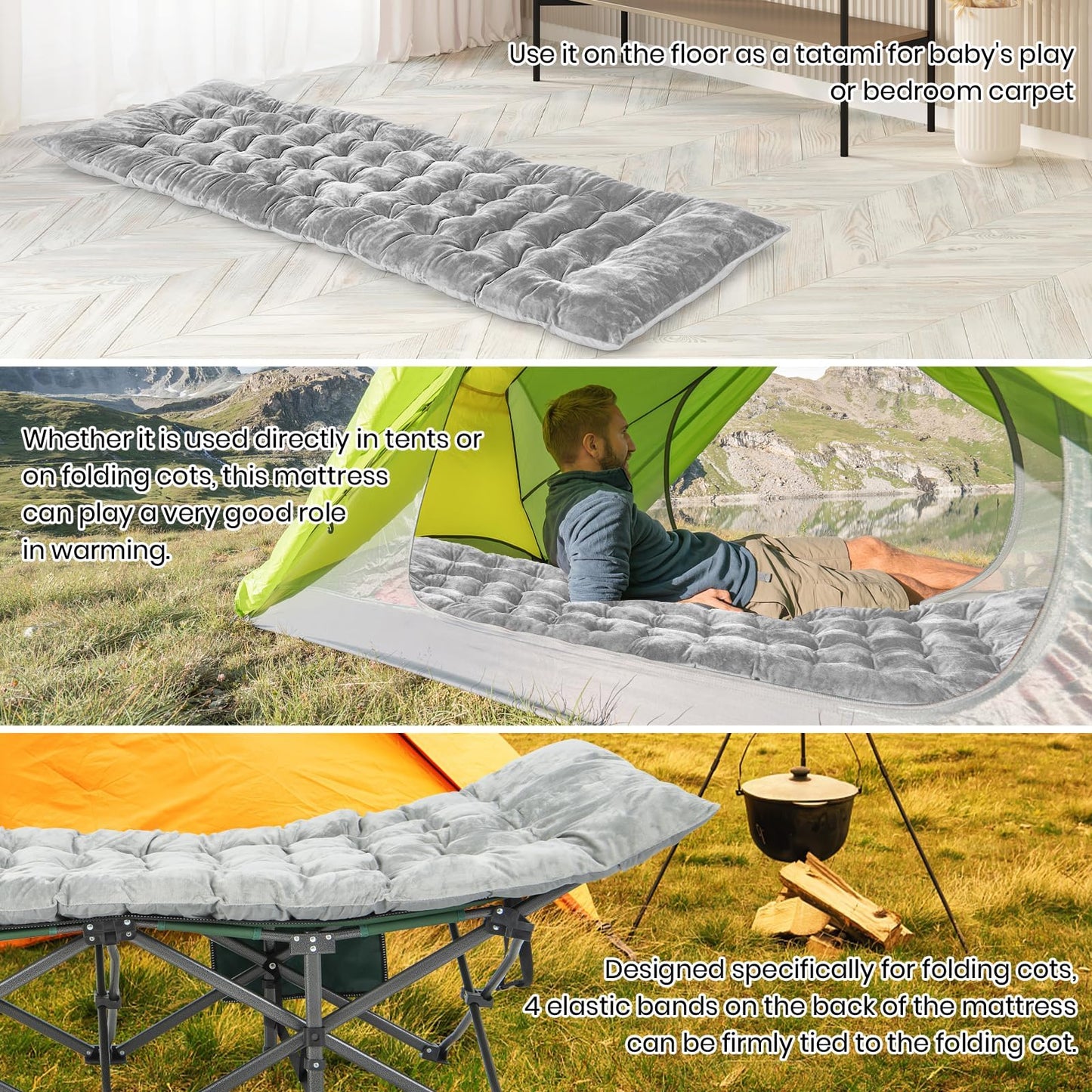 Outdoor Camping Cot Pads Crystal Velvet Sleeping Pads Mattress