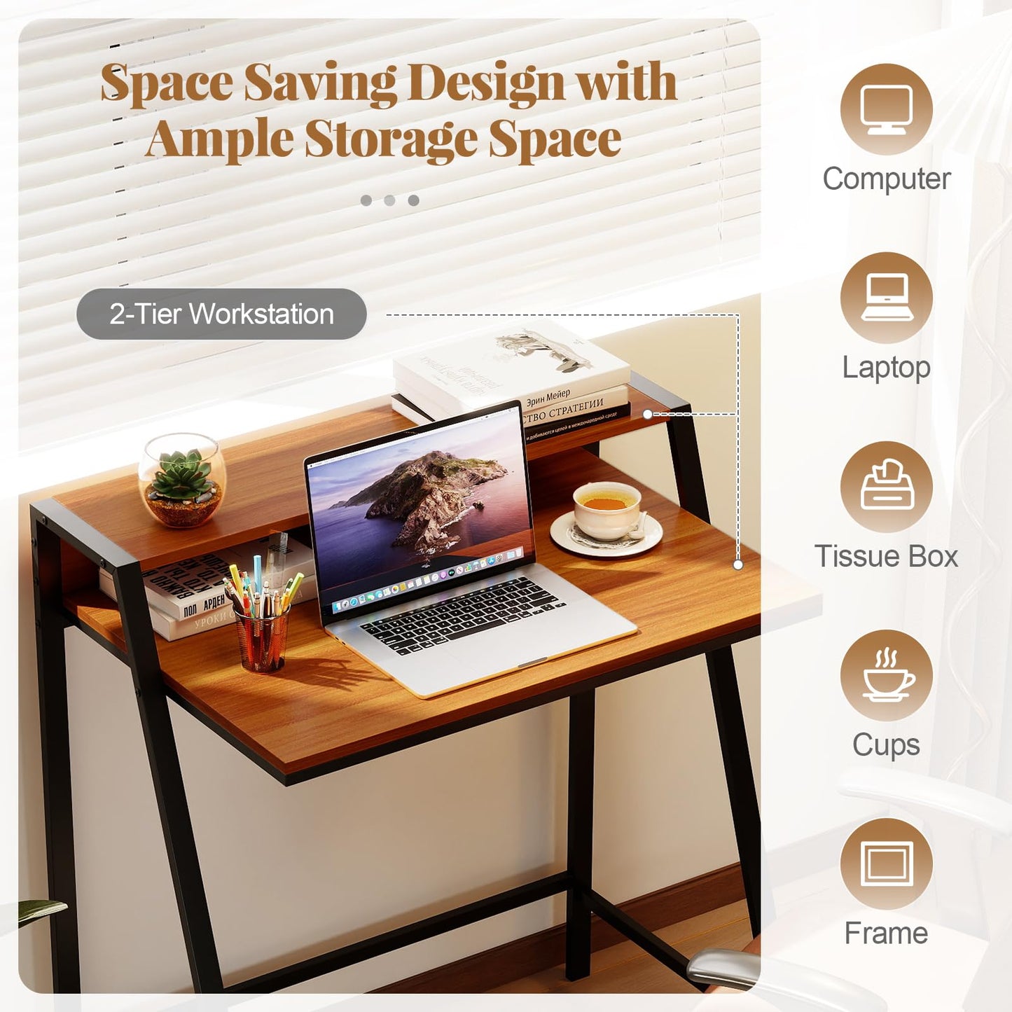 Computer Desk with Monitor Stand 80 CM Small Desk Compact Desk