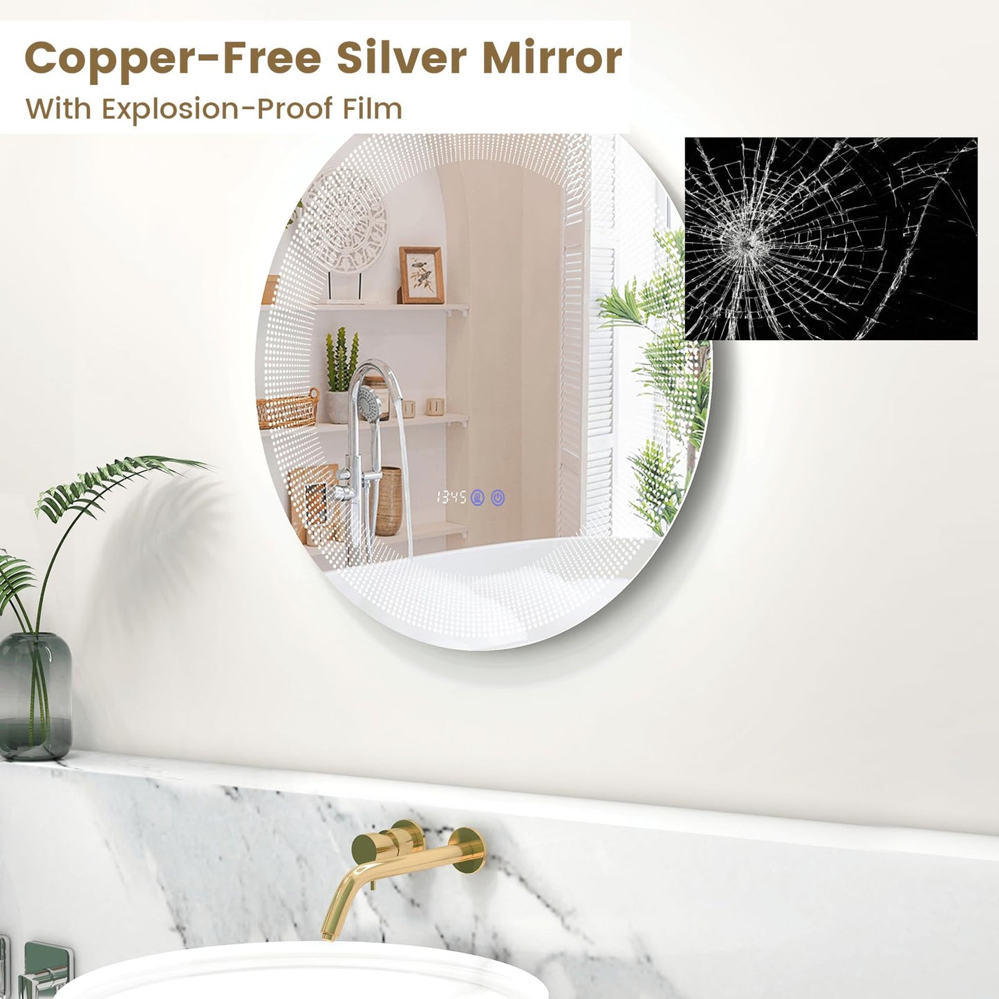 Wall-Mounted Vanity Makeup Mirror with 3-Color Dimmable Lights Touch Switch