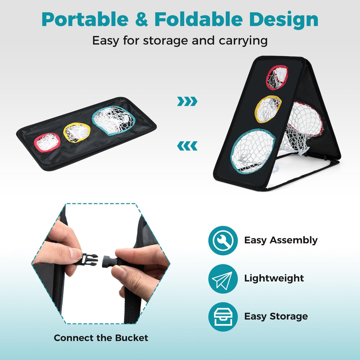 Dual-Sided Golf Chipping Net, Triple Target Golf Practice Net with 5 Target Holes
