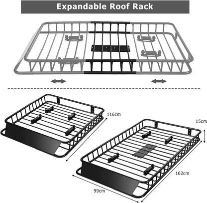 GiantexUK 116-162x99x15cm Expandable Steel Roof Rack Basket