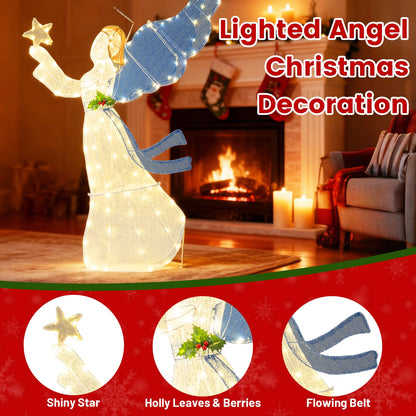 Pre-lit Christmas Angel, 3D Glittered Angel with LED Lights