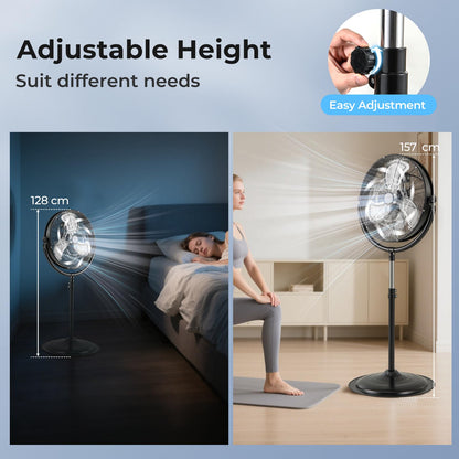 Height & 360° Tilt Adjustable Standing Floor Fan with 3 Speeds & Aluminum Blades