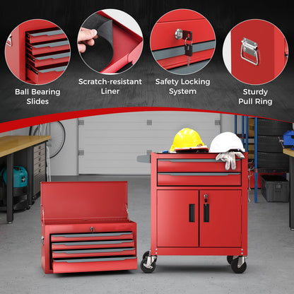 6-Drawer Rolling Tool Chest with Universal Wheels and Hooks