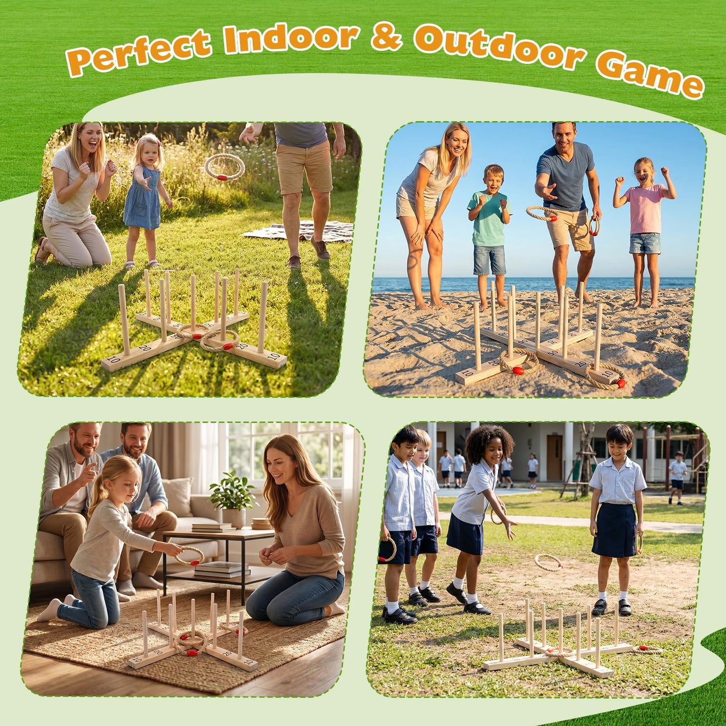 Ring Toss Game for Kids & Adults, Wooden Quoits Games Set