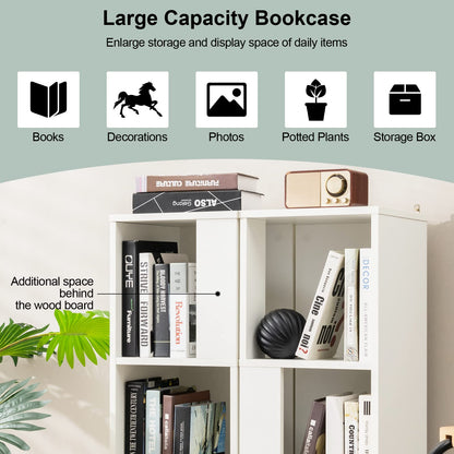 2 Pieces 3-Tier Wooden Storage Bookcase