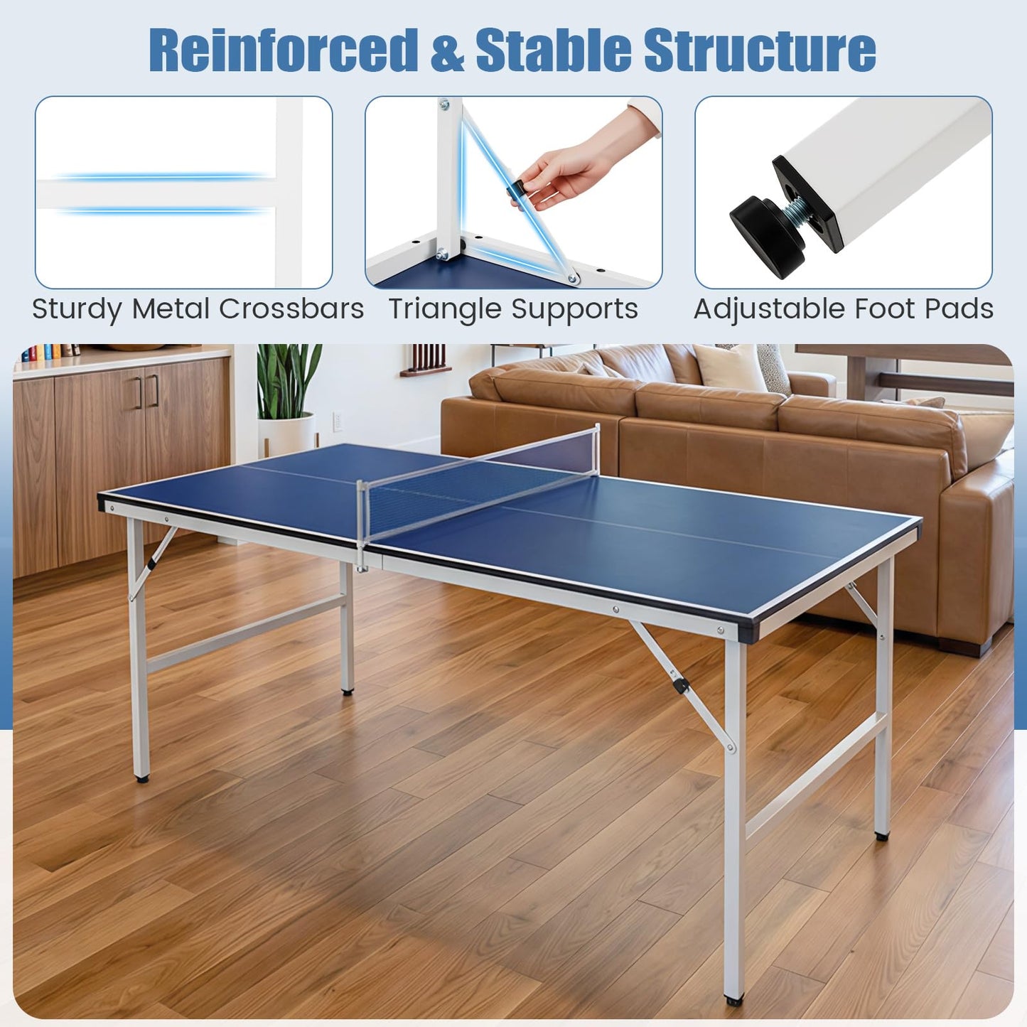 Foldable Ping Pong Table with Net for Indoor Outdoor Use