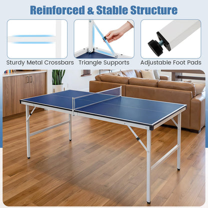 Foldable Ping Pong Table with Net for Indoor Outdoor Use