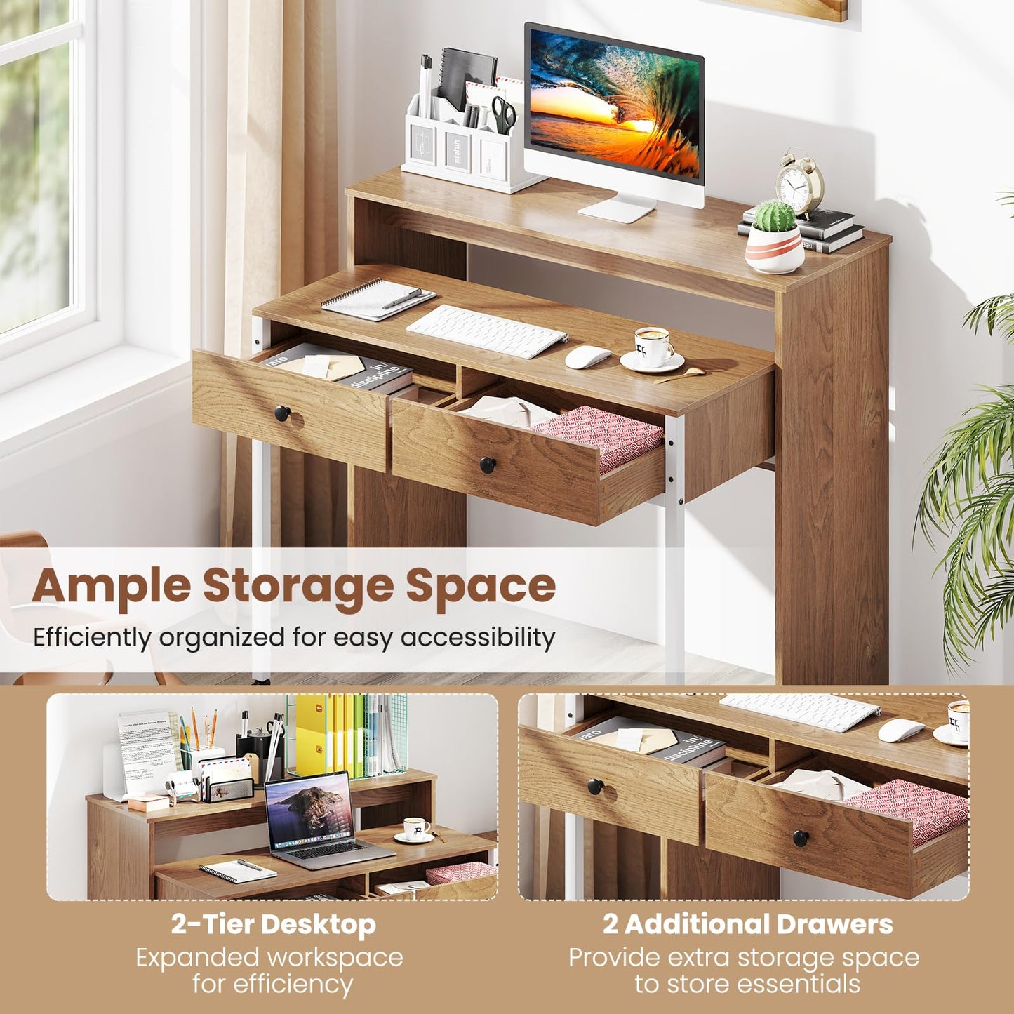 Extending Computer Desk with 2 Storage Drawers