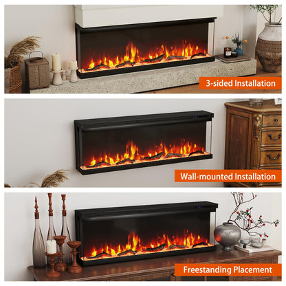 3 Sided Electric Fireplace 50 inch Recessed/Wall-Mounted/Freestanding Fire Place Heater