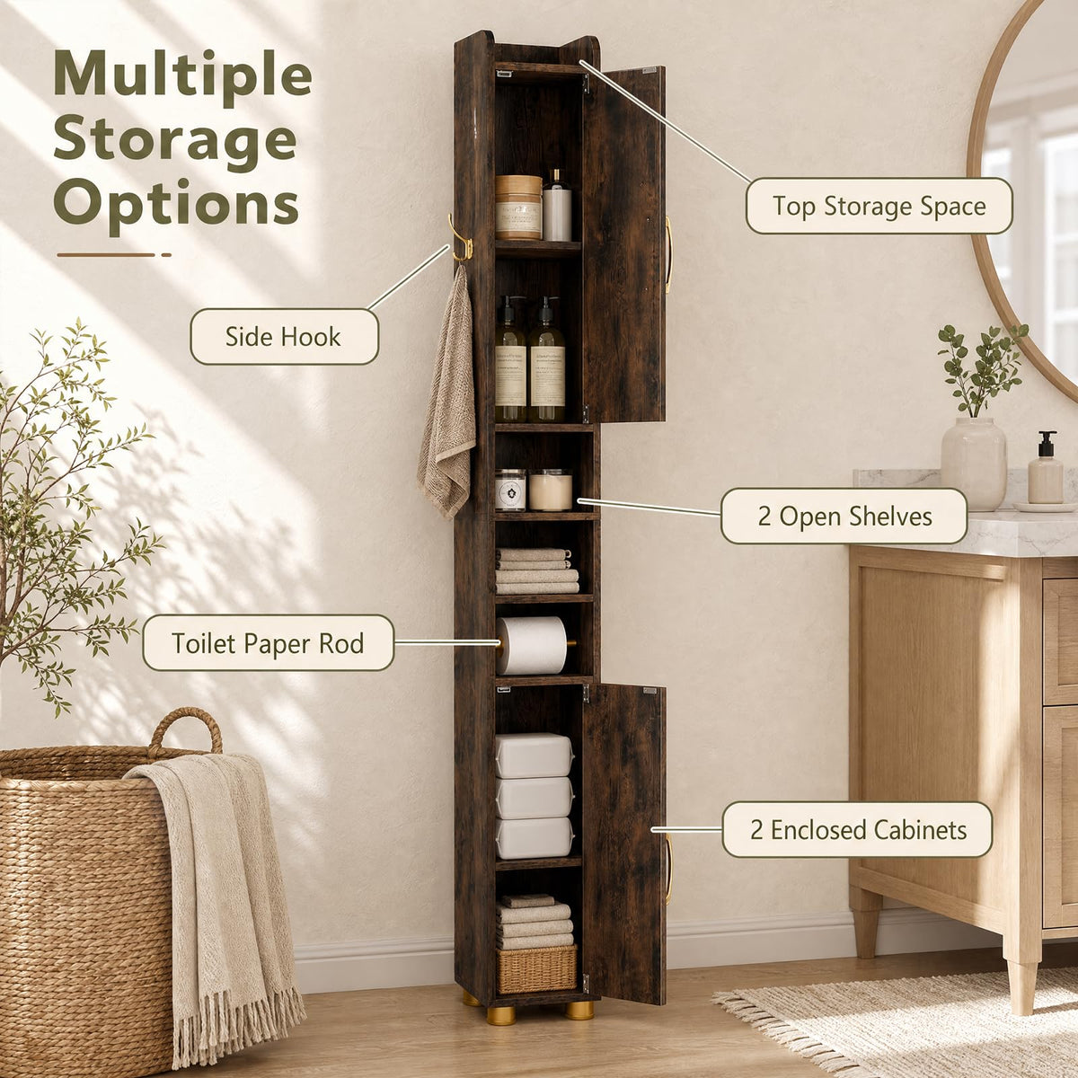 Tall Bathroom Cabinet, Slim Bathroom Storage