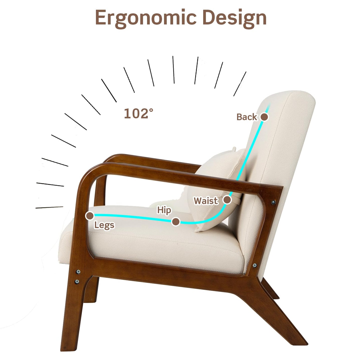 Modern Accent Chair with Lumbar Pillow and Rubber Wood Frame