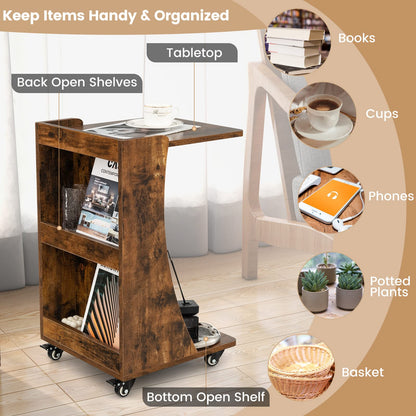 C-Shaped Side Table with Storage Shelf for Bedroom and Living Room