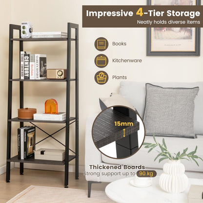 4-Tier Bookshelf with Metal Frame