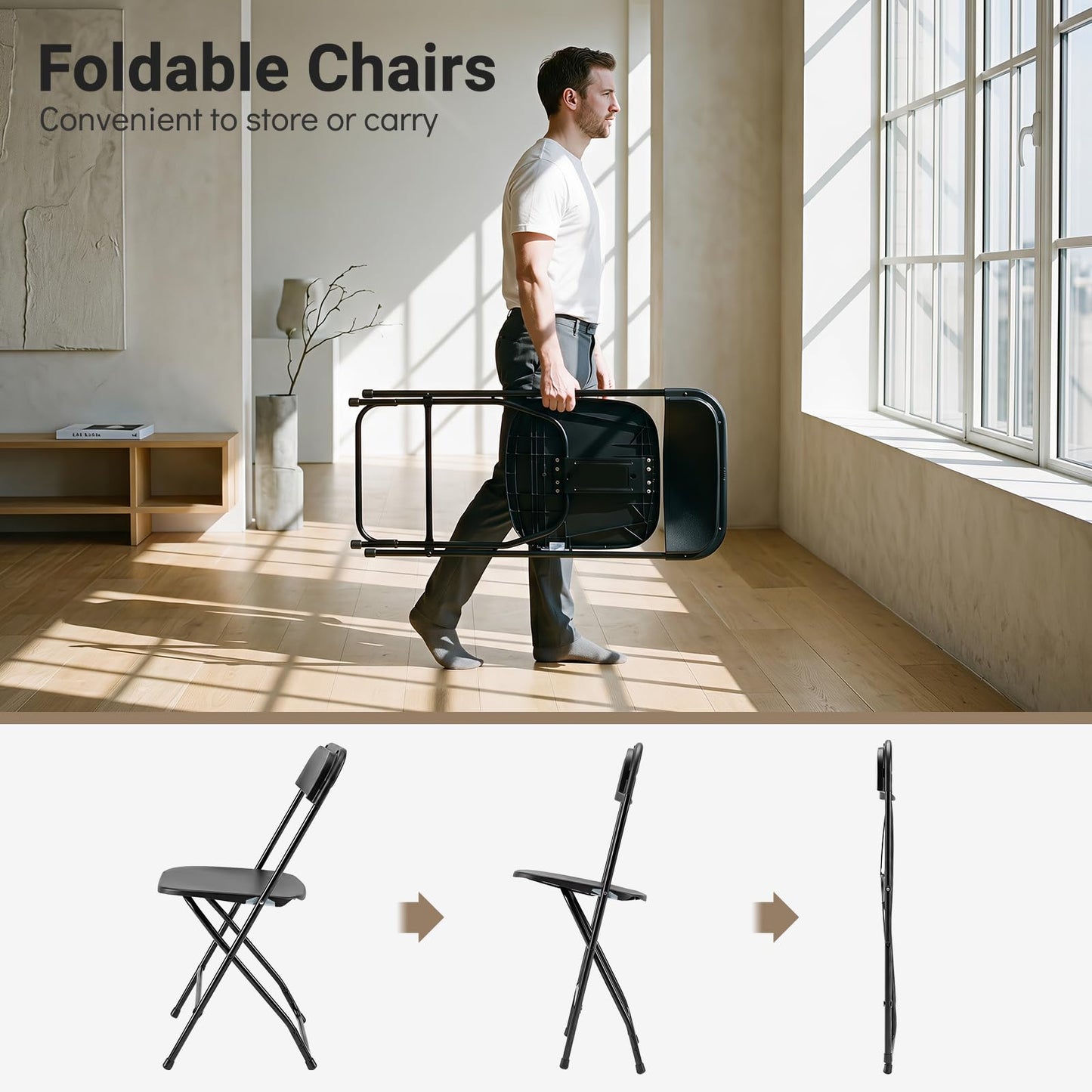 4 Pack Folding Chairs with Heavy Duty Metal Frame for Home