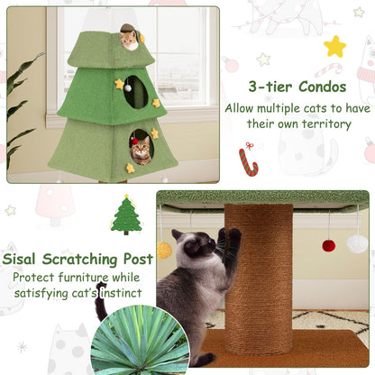160cm Cute Cat Tower with 3 Condos and Sisal Scratching Post