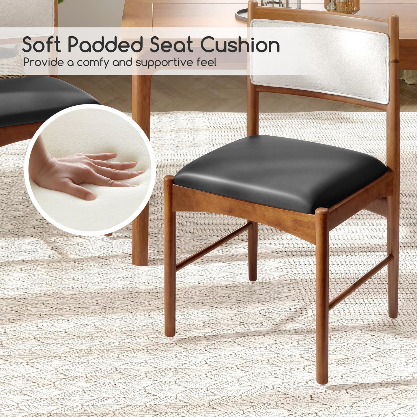 Wooden Dining Chair with Rubber Wood Frame Set of 2