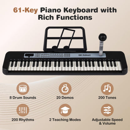 61 Keys Kids Piano Keyboard with Adjustable Stand for Aged 3+ Years Old