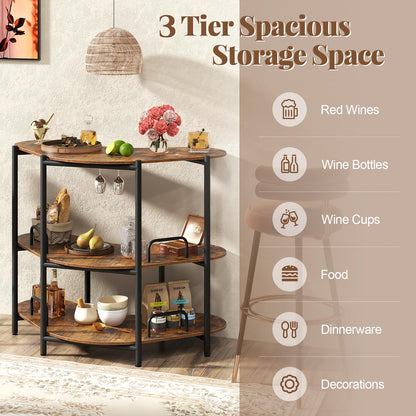 3-Tier Home Bar Unit with Stemware Racks and Storage Shelves