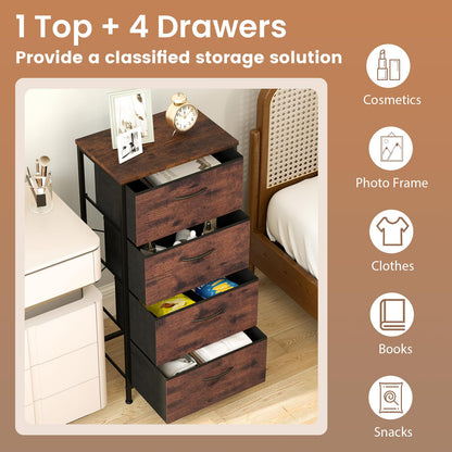 4 Drawers Dresser Fabric Storage Tower with Wooden Top for Entryway Living Room and Closet