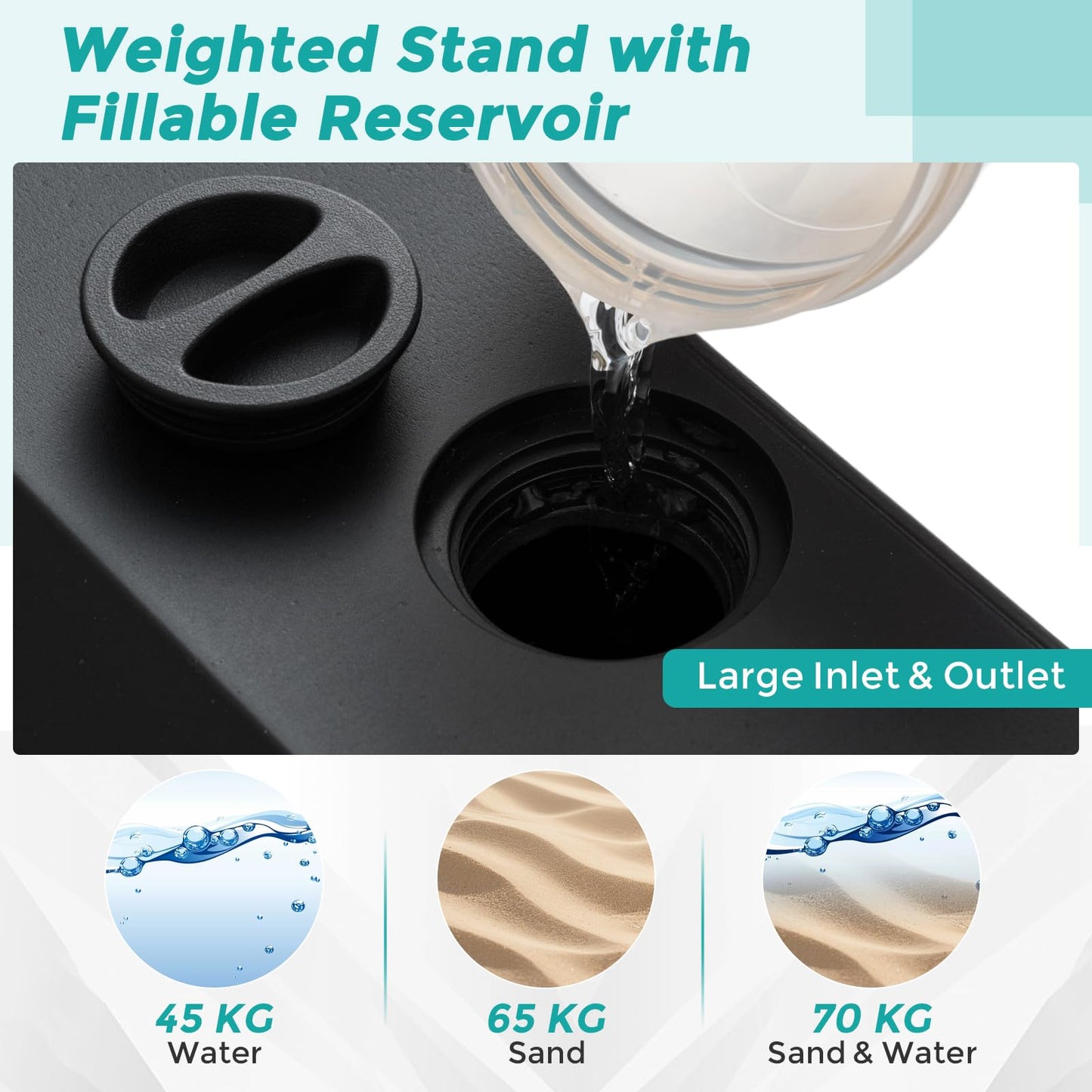 Water and Sand Fillable Umbrella Stand, Heavy Duty Square Market Table Umbrella Holder