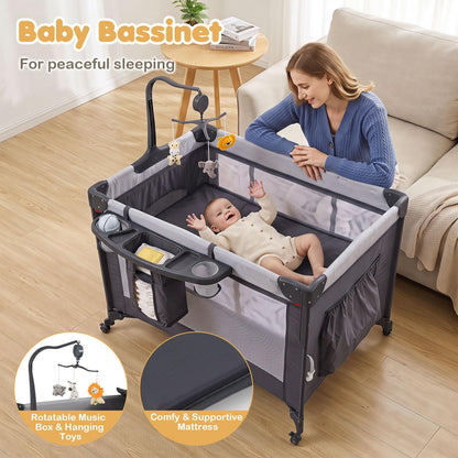 5 in 1 Baby Travel Cot, Portable Baby Crib Bassinet