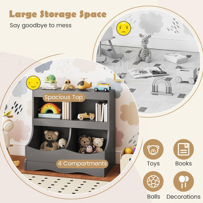 Kids Bookcase, Wooden Toy Storage Unit with Shelves and Compartments