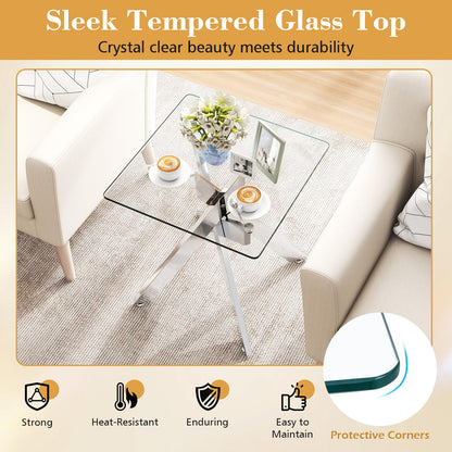Tempered Glass Side Table, Square Sofa End Table Nightstand