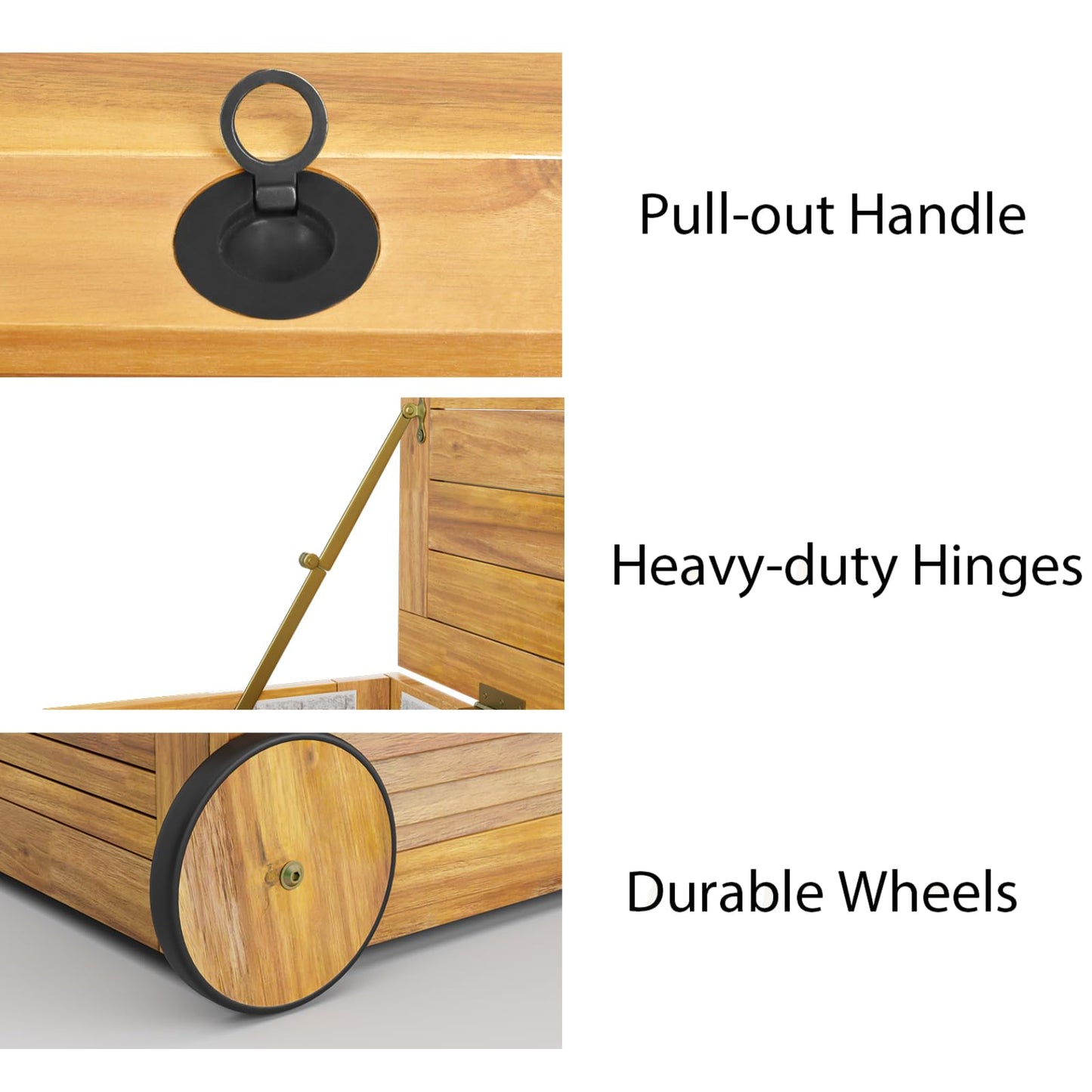 180L Acacia Wood Deck Boxes with Wheels and Waterproof Cover