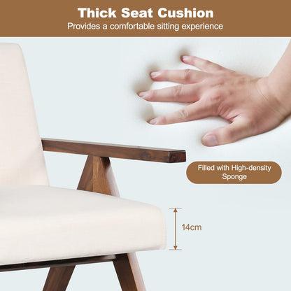 Modern Accent Chair Linen Fabric Armchair with Solid Acacia Wood Frame