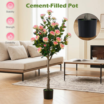 125cm Tall Artificial Camellia Tree, Fake Blooming Flower Tree