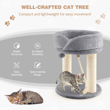 2-Tier Compact Cat Climbing Tower with Plush Top Perch Bed