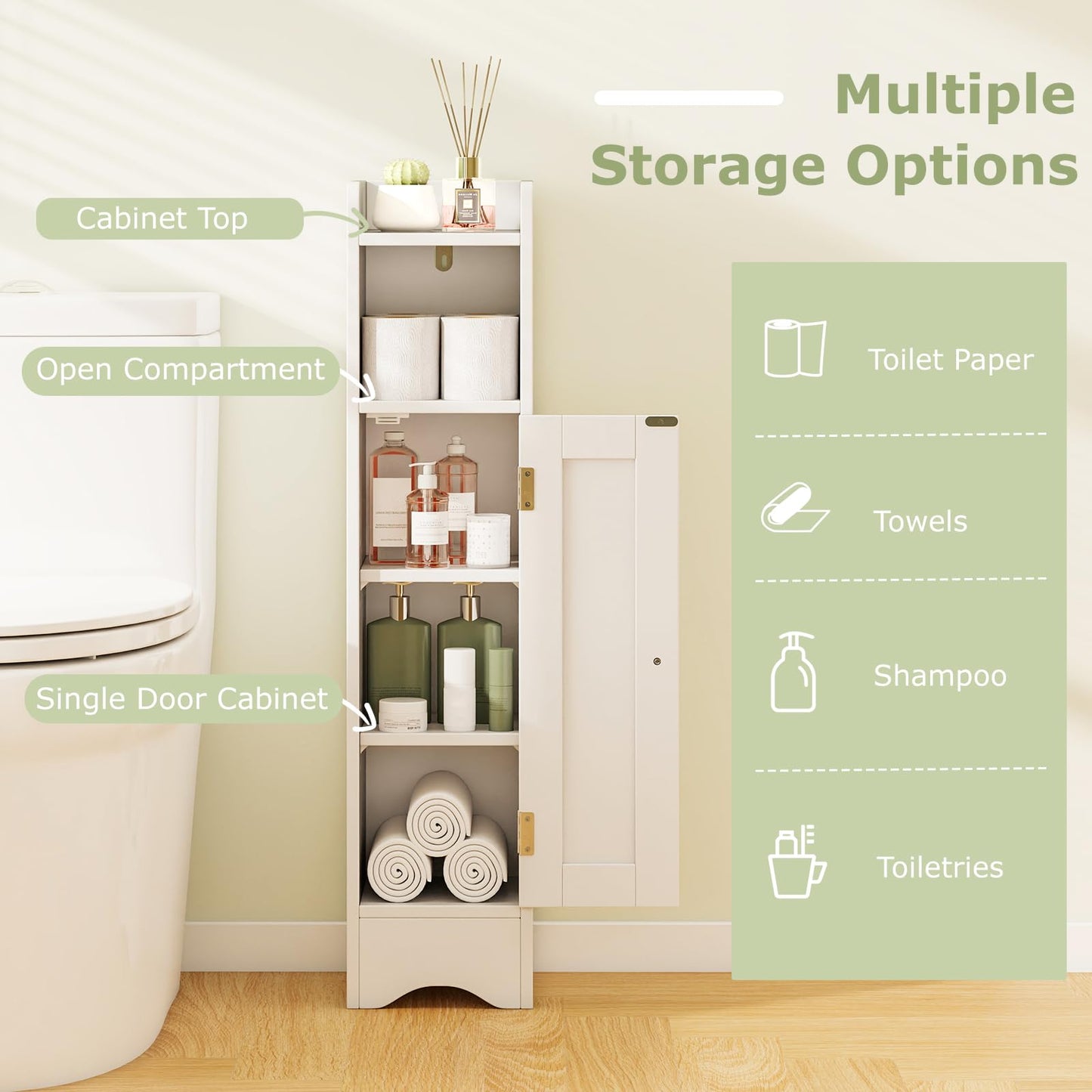 Small Bathroom Storage Cabinet with Door and Adjustable Shelves