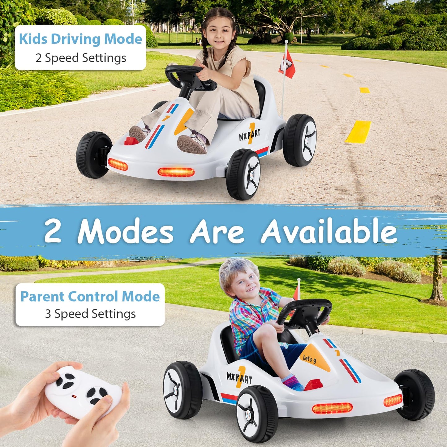 12V Kids Electric Go Kart with Remote and 3 Speeds and Lights
