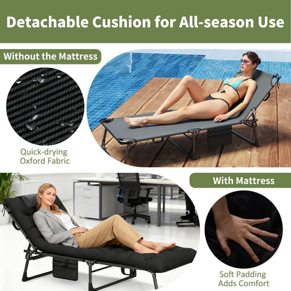 Folding Sun Lounger, 4-Level Adjustable Garden Reclining Chaise Lounge Chair Sunbed