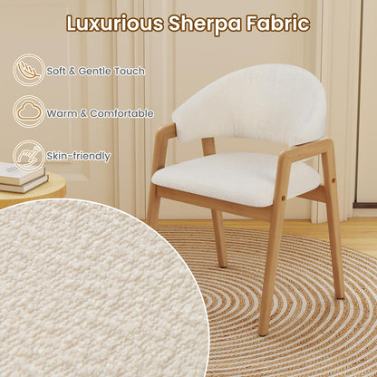 Dining Chairs Set of 2, Sherpa Fabric Upholstered Kitchen Chairs with Rubber Wood Frame