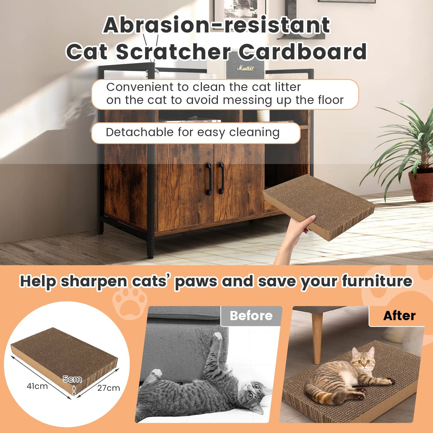 Wooden Cat Litter Box Enclosure with Compartments and Scratching Board