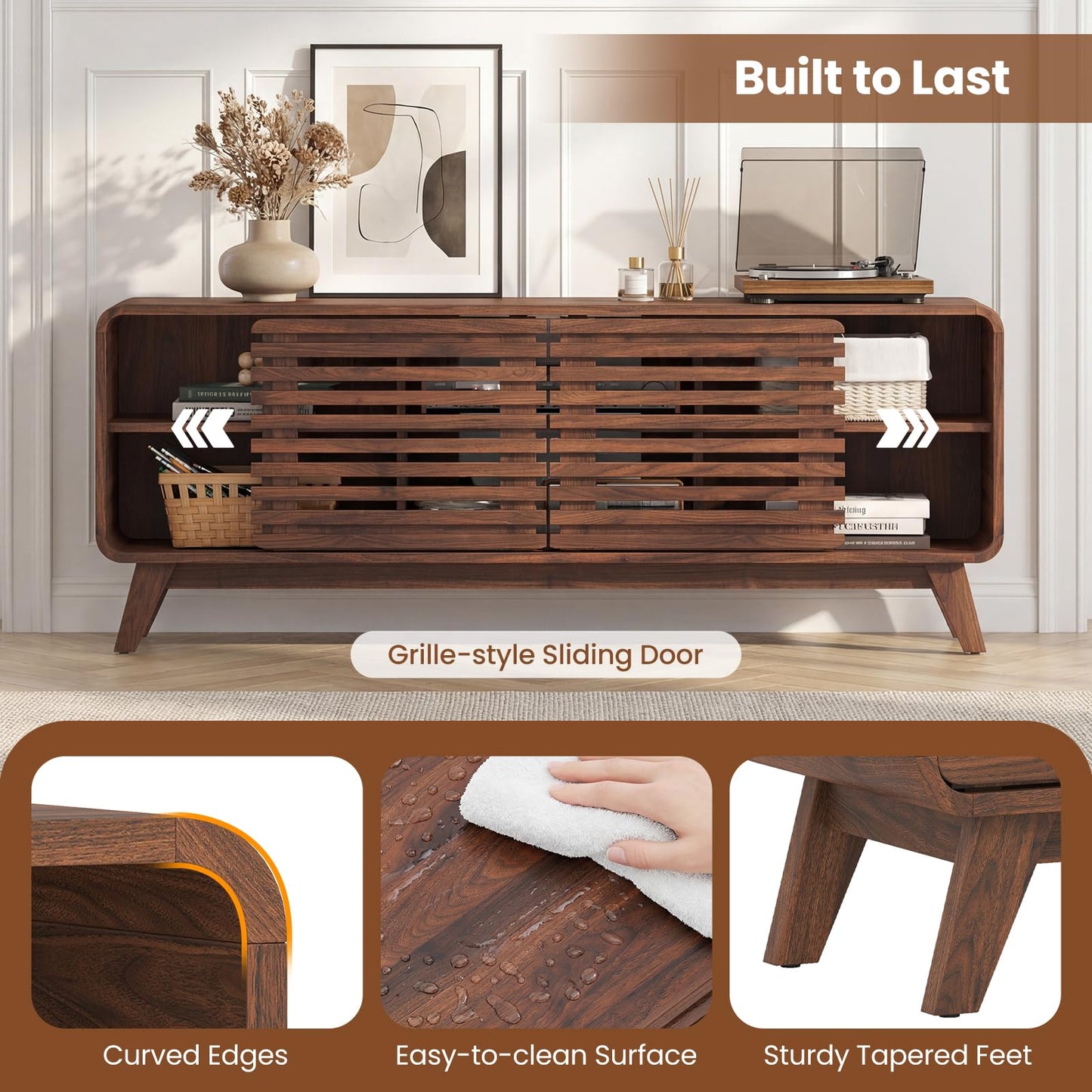 TV Stand Cabinet for 65 Inch TVs with Sliding Doors