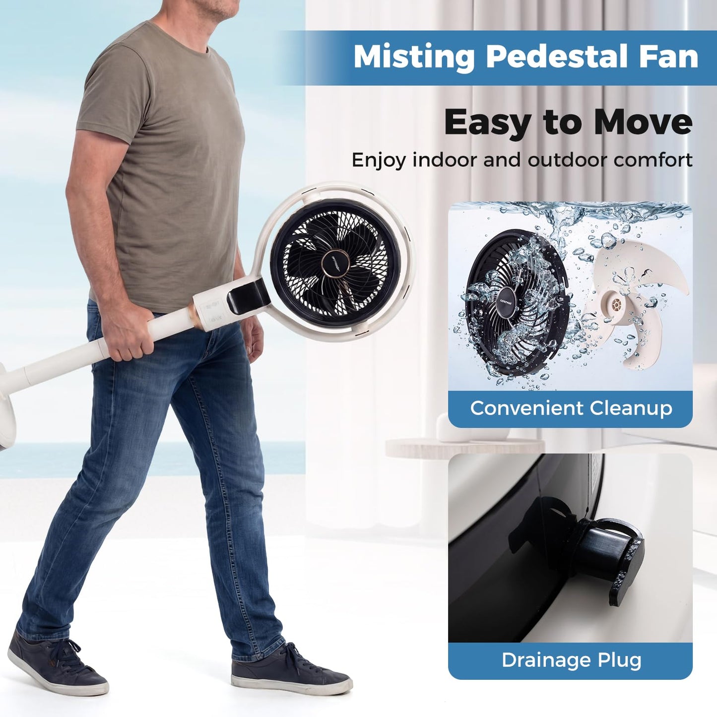 Misting Pedestal Fan with 90° Auto Oscillation and 8 Speeds