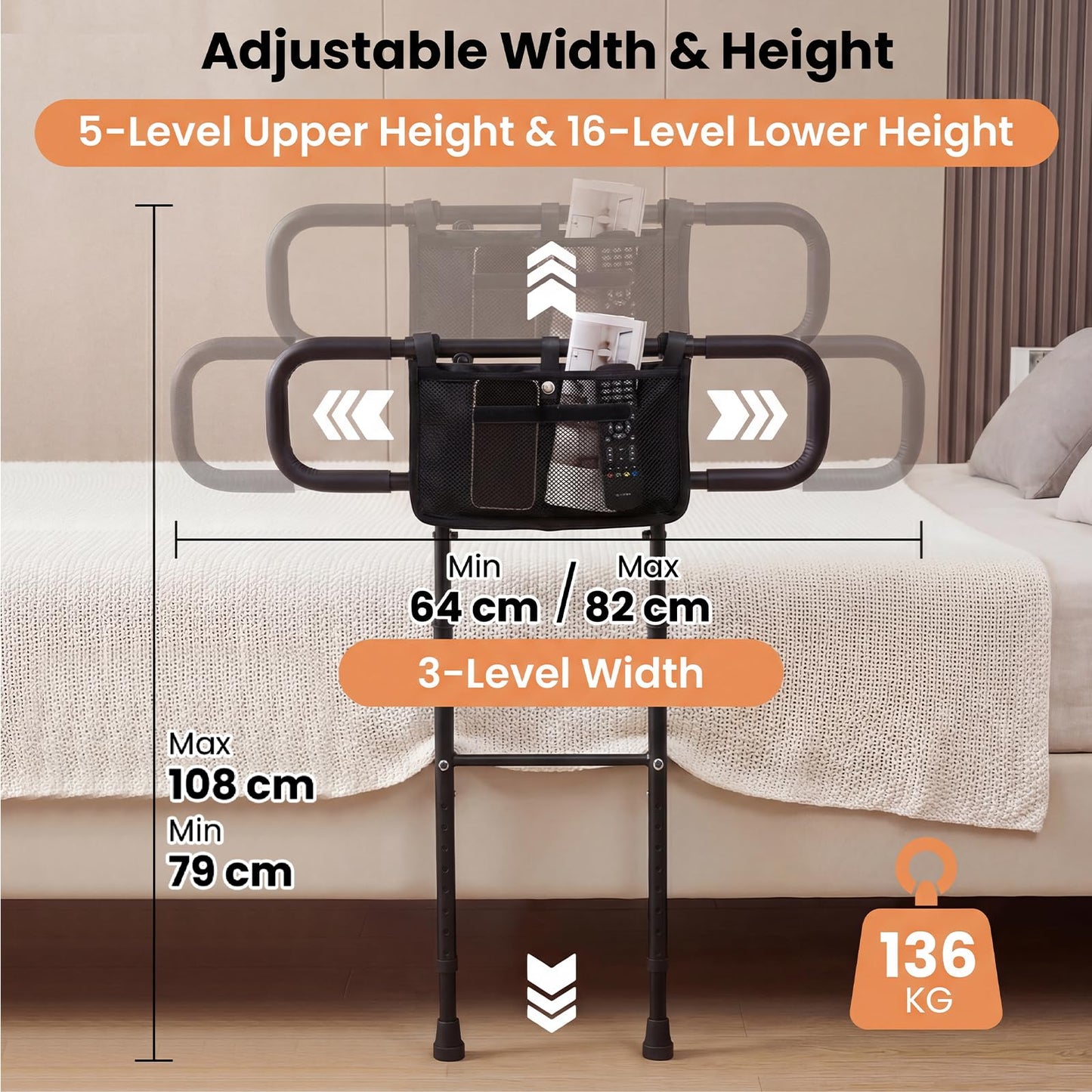 Bed Rails for Elderly Adults, Foldable Safety Bed Assist Rail Bedside Handrail Bar