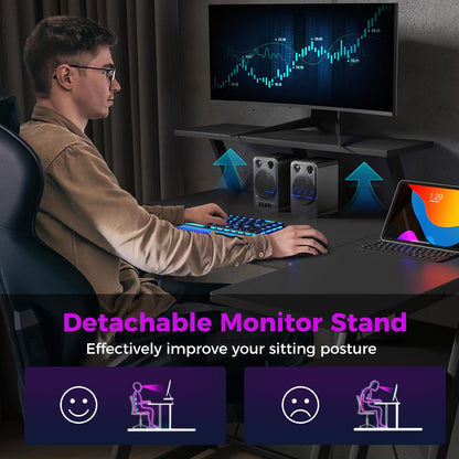 L-Shaped Gaming Desk with Outlets USB Ports and Monitor Shelf