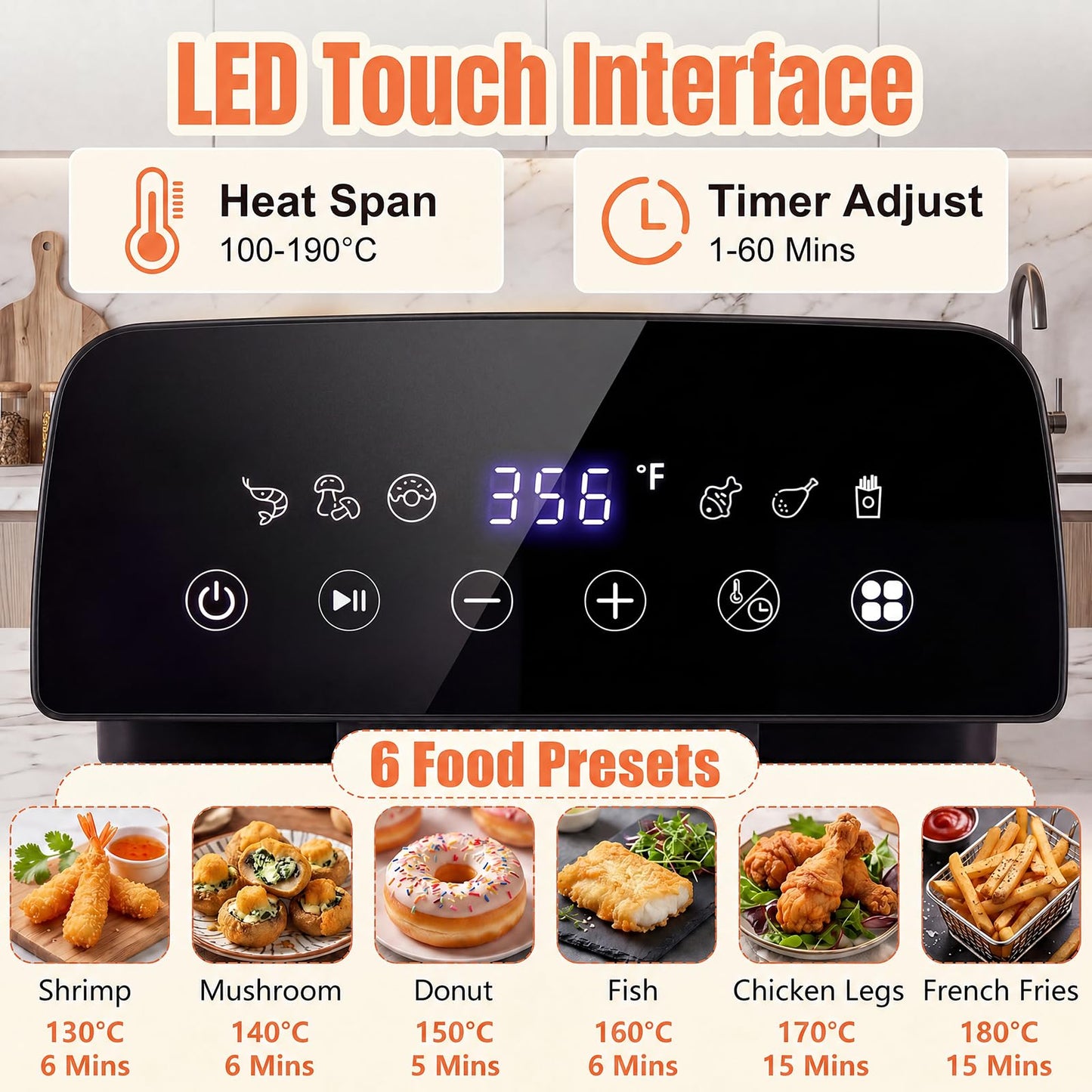 3L Electric Deep Fryer with LED Touch Screen and Viewing Window for Kitchen