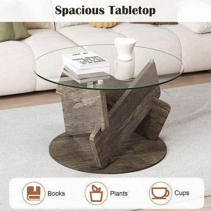 Round Glass Coffee Table 81cm Modern Center Table with Tempered Glass Top