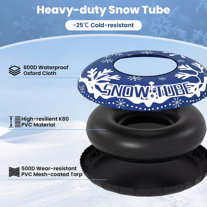 Inflatable Snow Tube, Heavy-Duty Sled Ski Tube with Handles