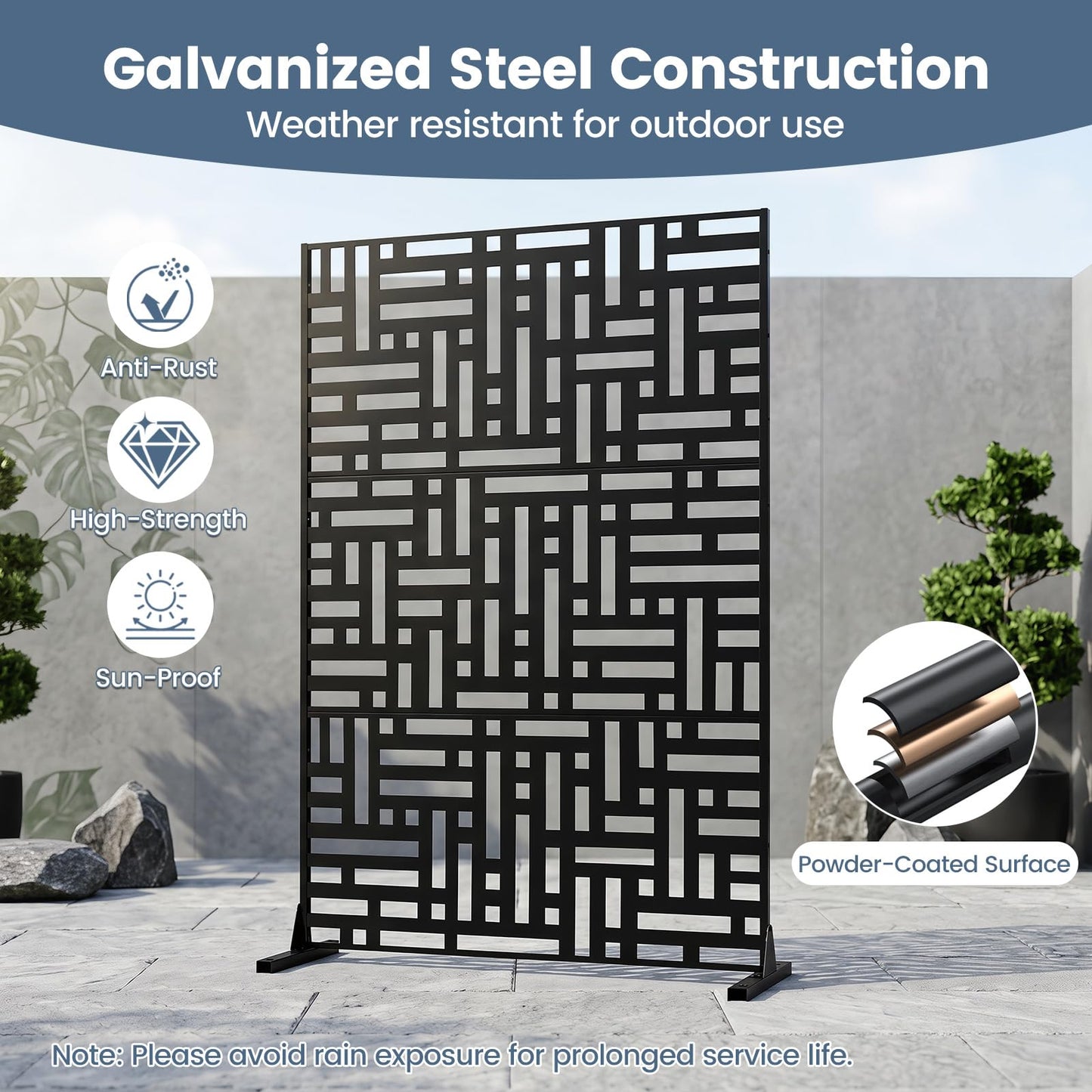 183 CM Freestanding Louvered Metal Outdoor Privacy Screen
