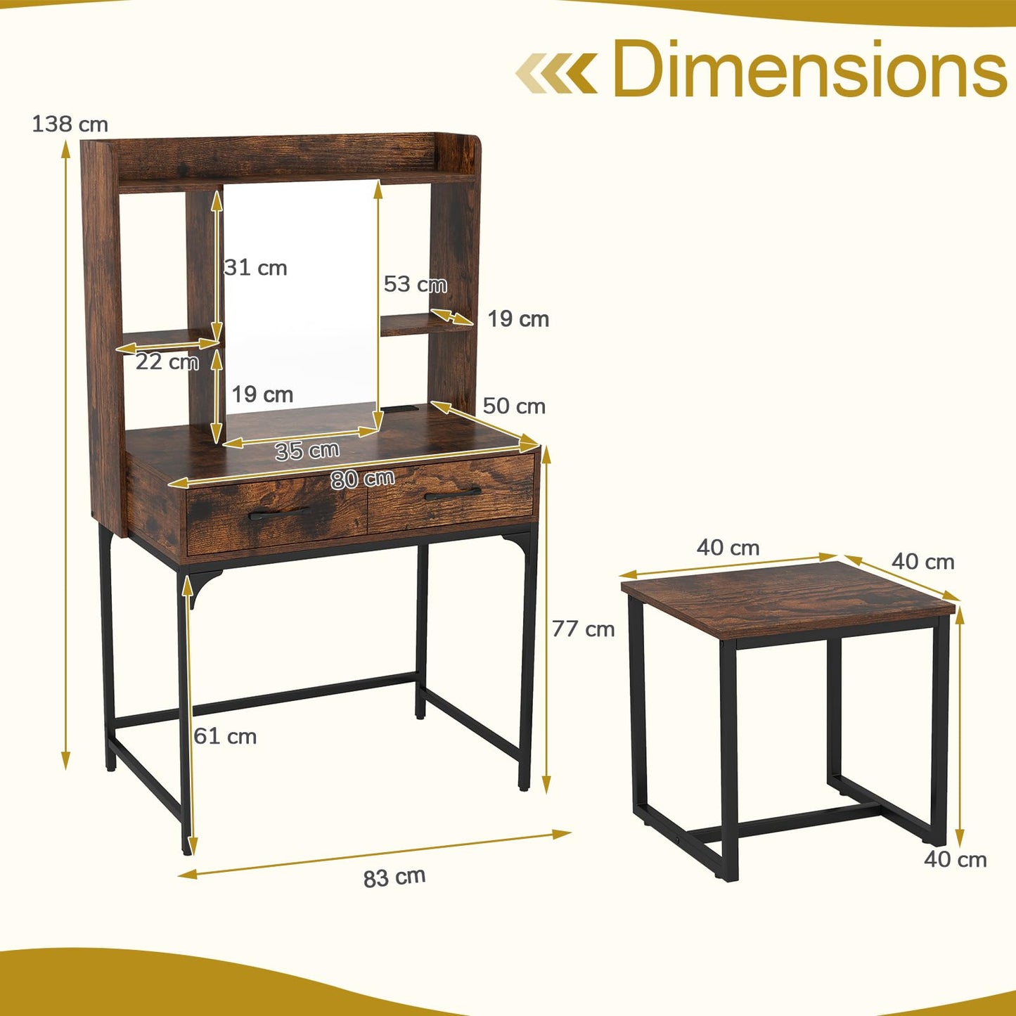 Vanity Desk with Mirror and Stool Wide Makeup Dressing Table