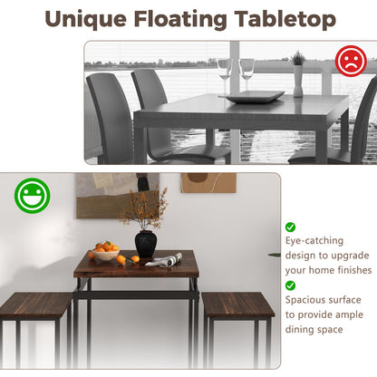 Counter Height Table and 2 Stools set with Floating Tabletop and Footrest for Small Space